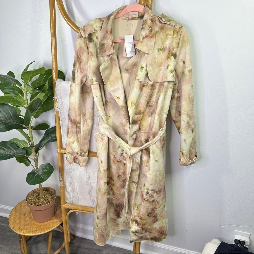 NWT Philosophy Trench Coat Pastel Printed Jacket sz L